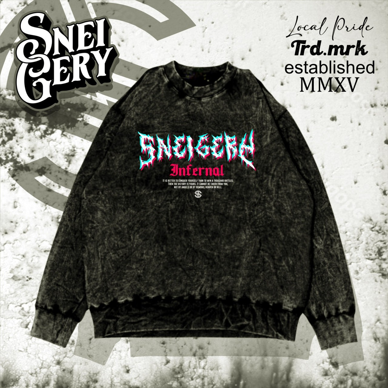 CREWNECK SWEATER PRIA ORIGINAL DISTRO - CREWNEK BLACK WASHING MOTIF SIMPLE COWOK TERBARU