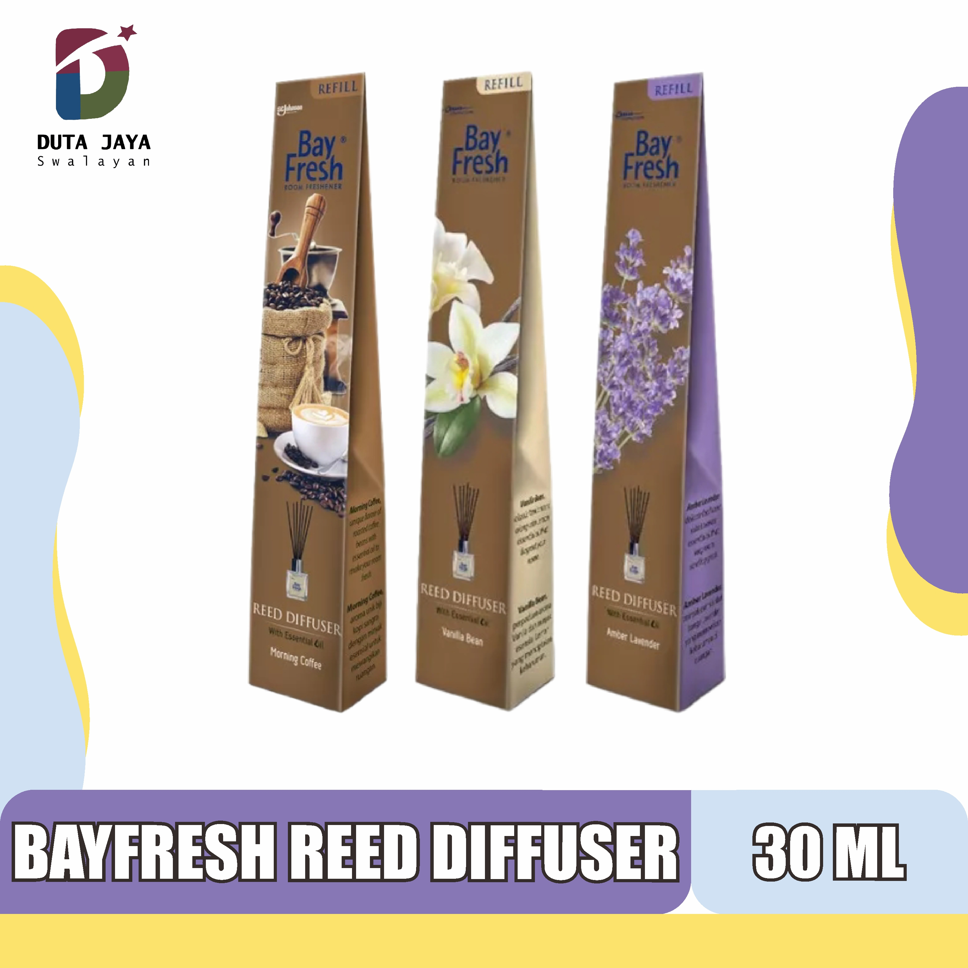 BayFresh Reed Diffuser Refil Air Freshener Pengharum Ruangan Lavender, Vanilla, Coffee 30 ML