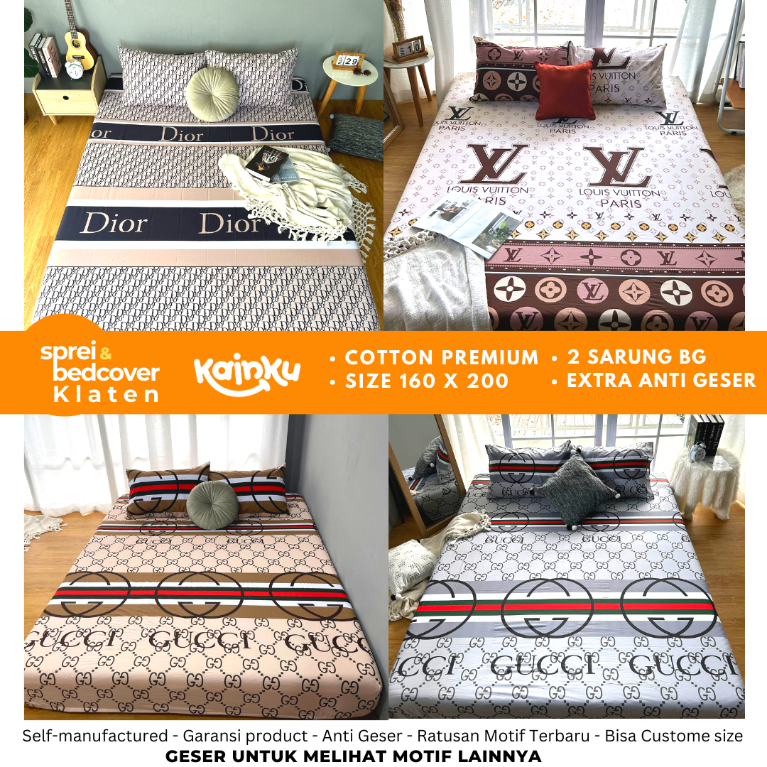 KAINKU - Sprei Branded katun premium original anti geser size 90 100 120 140 160 180 200 lengkap