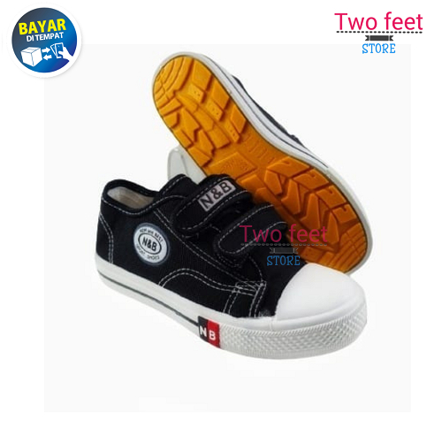 SEPATU SEKOLAH ANAK - SEPATU TEMPEL PENDEK HITAM PUTIH &amp; HITAM HITAM SIZE 28 - 35  - SEPATU FORMAL - SEPATU N&amp;B TEMPEL SIZE 28 - 35 - FANZ SHOES