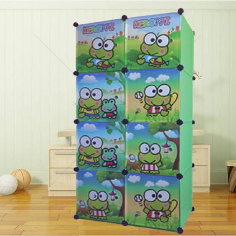 LEMARI PAKAIAN PORTABLE 8 PINTU KARAKTER DORAEMON HELLO KITTY KEROPPI
