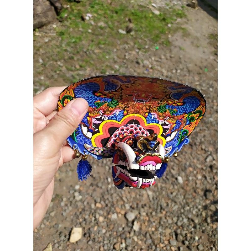 Miniatur barongan jowoan semi devil siung gantung ukir kayu telon reog jawa timur