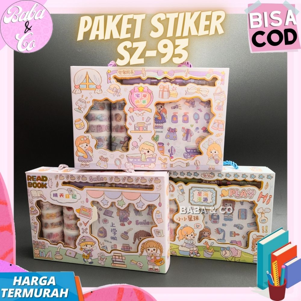 

PAKET STIKER SZ-93 WASHI TAPE BOX LENGKAP STIKER MOMO BOX CUTTER COD STIKER SZ93 STIKER SOLATIP MASU