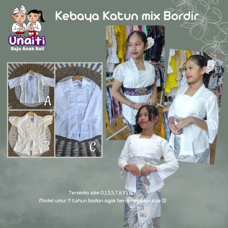 Kebaya Anak Katun mix Bordir, Kebaya katun bordir