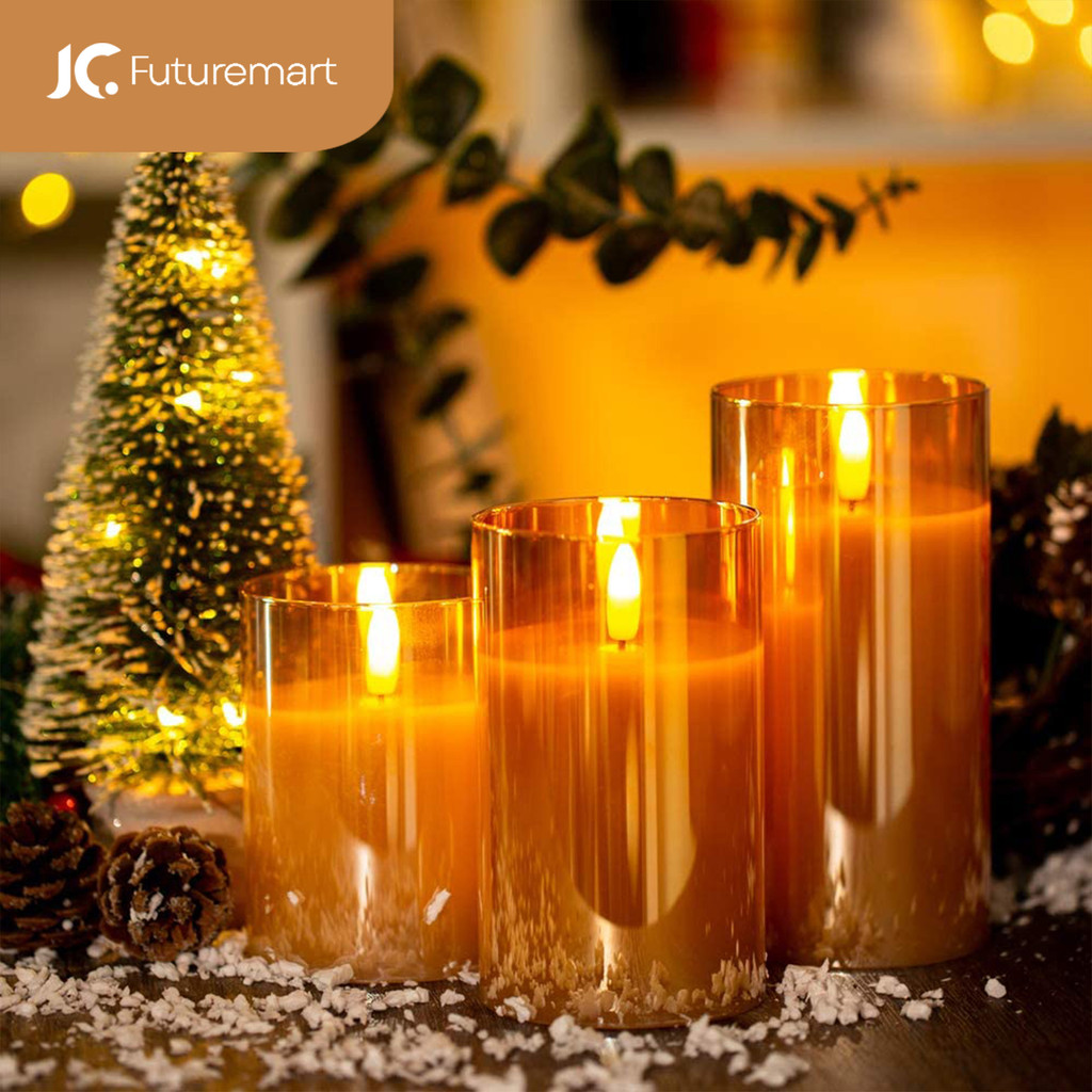 LILIN ELEKTRIK DEKORASI PAJANGAN SET 3 PCS TRIPLE LED CANDLE + REMOTE