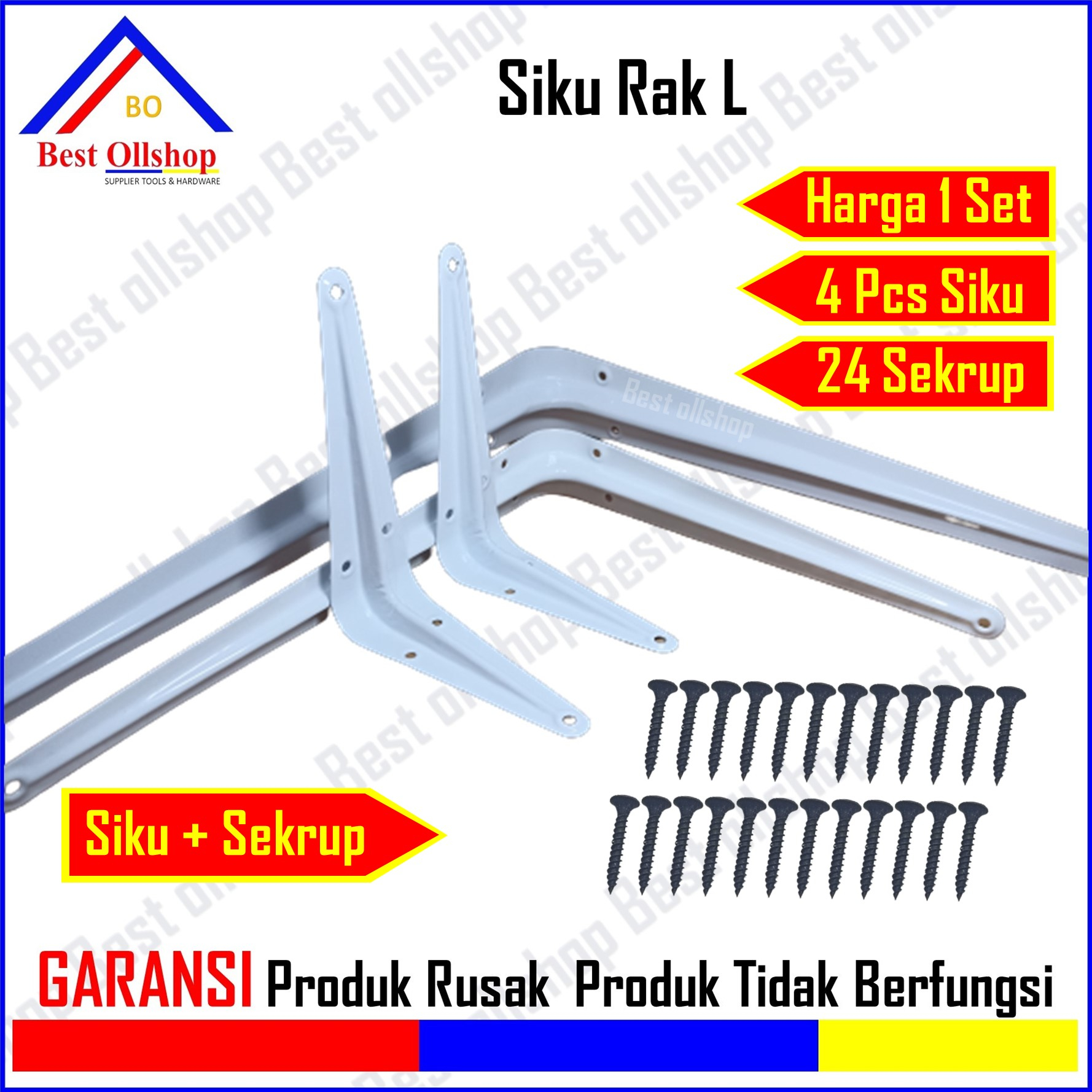 4 Pcs Siku Rak Dinding L 24 Sekrup 4x5 Inch 6x8 Inch 8x10 Inch 10x12 Inch 12x14 Inch Siku Rak Penyangga Ambalan