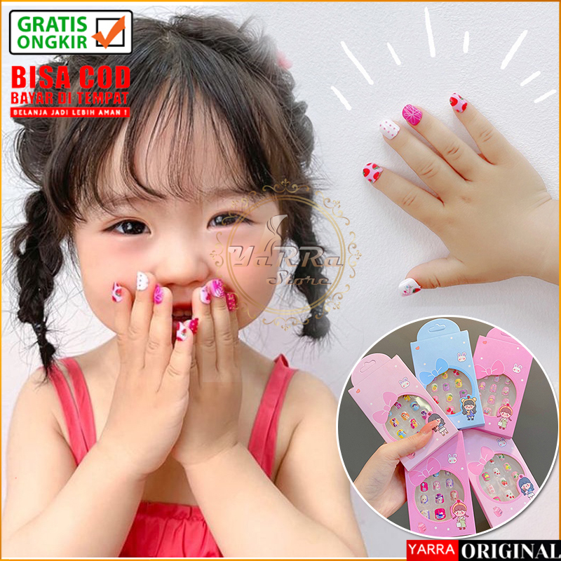 Kuku Palsu Nail Art Anak Motif Kartun 1 Set 12 Pcs Aksesoris Lucu Hiasan Jari Anak Perempuan Gaya Tr