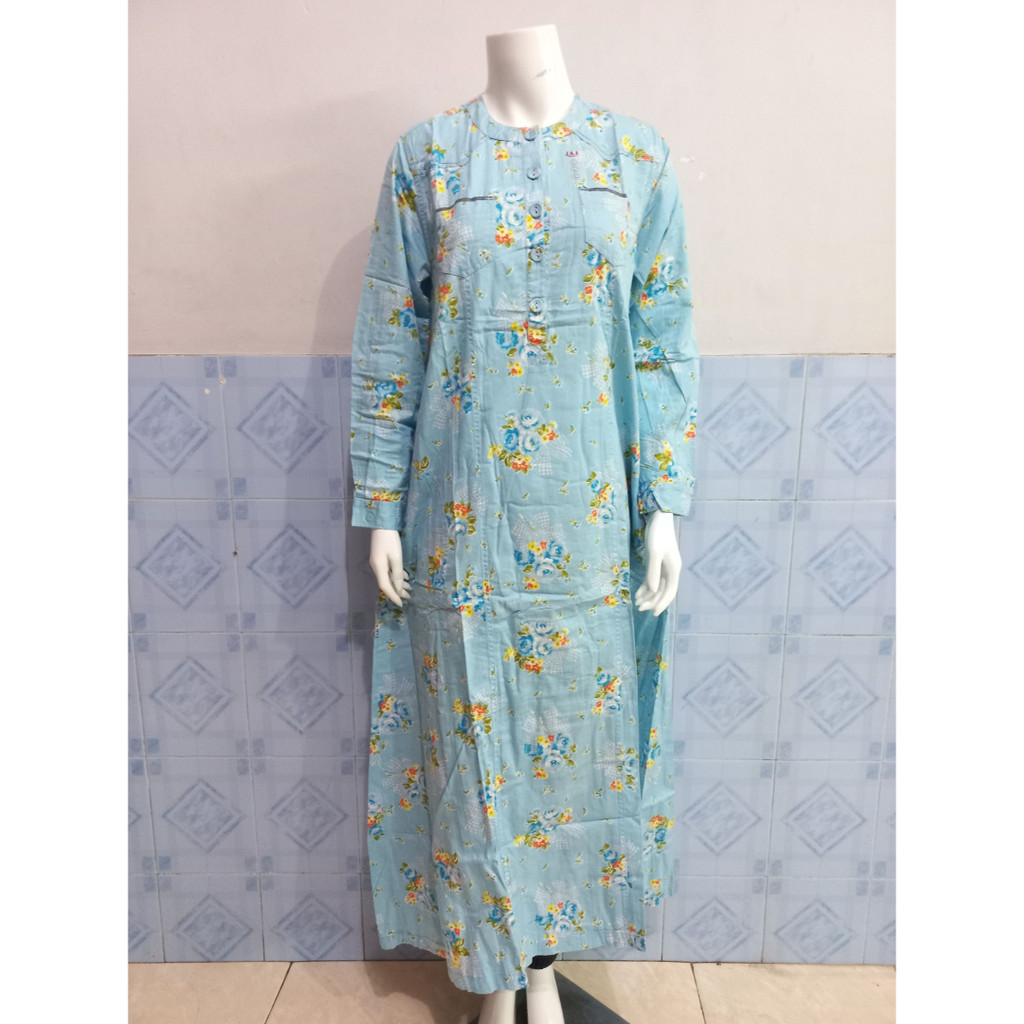Gamis Dress Motif Bunga Wanita Muslim Dewasa Lengan Panjang