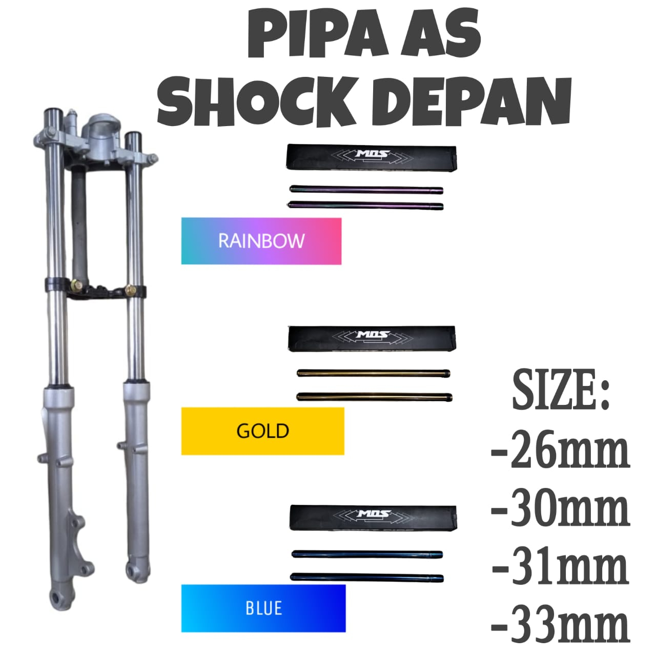 AS SHOCK SKOK DEPAN BLUE GOLD RAINBOW 26 30 31 dan 33 CB TIGER FU SONIC NINJA SET TUTUP MOS