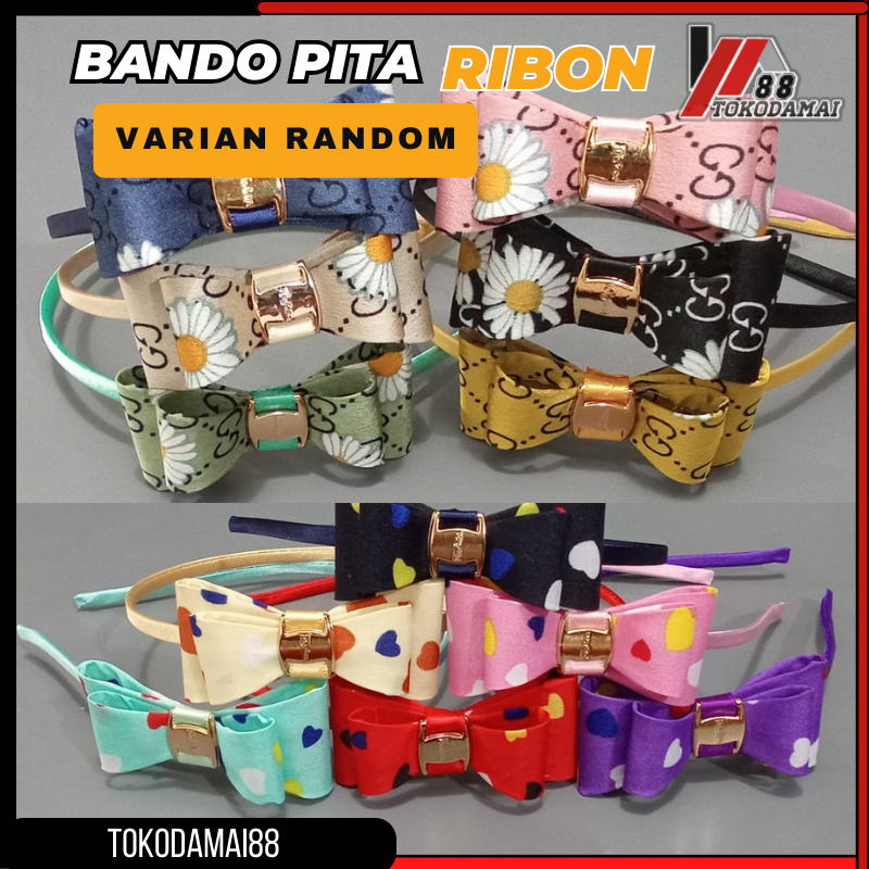 Bando korea anak dewasa pita ribbon glitter hitam putih dan warna