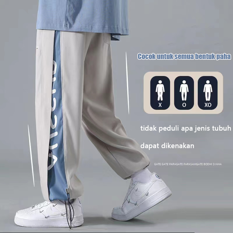 Korean style celana pria biru loose pants celana olahraga pria celana jogger celana cutbray celana karet baggy pants straight pants fashion pria celana remaja celana kasual celana cargo panjang pria 2023