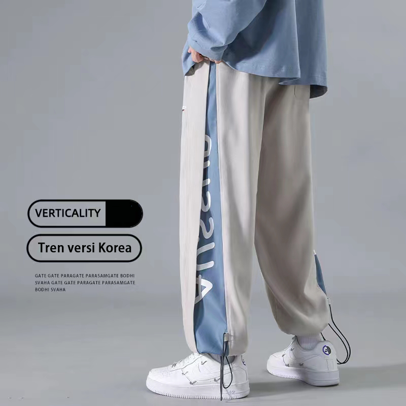 Korean style celana pria biru loose pants celana olahraga pria celana jogger celana cutbray celana karet baggy pants straight pants fashion pria celana remaja celana kasual celana cargo panjang pria 2023