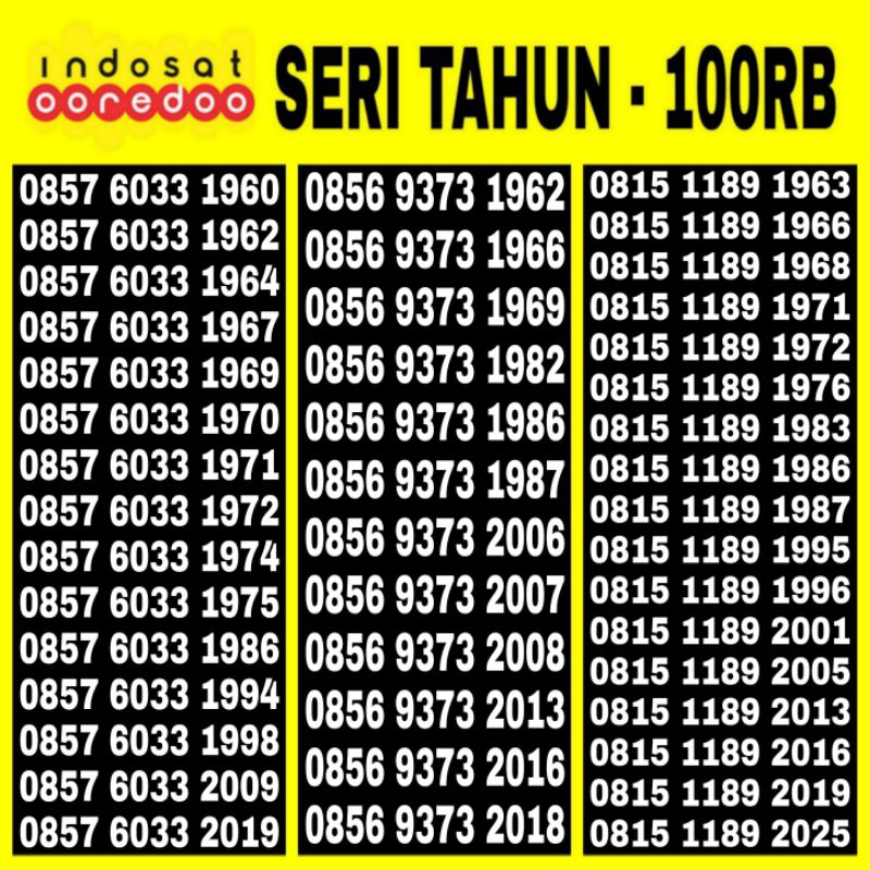 Nomor Cantik INDOSAT SERI TAHUN LAHIR