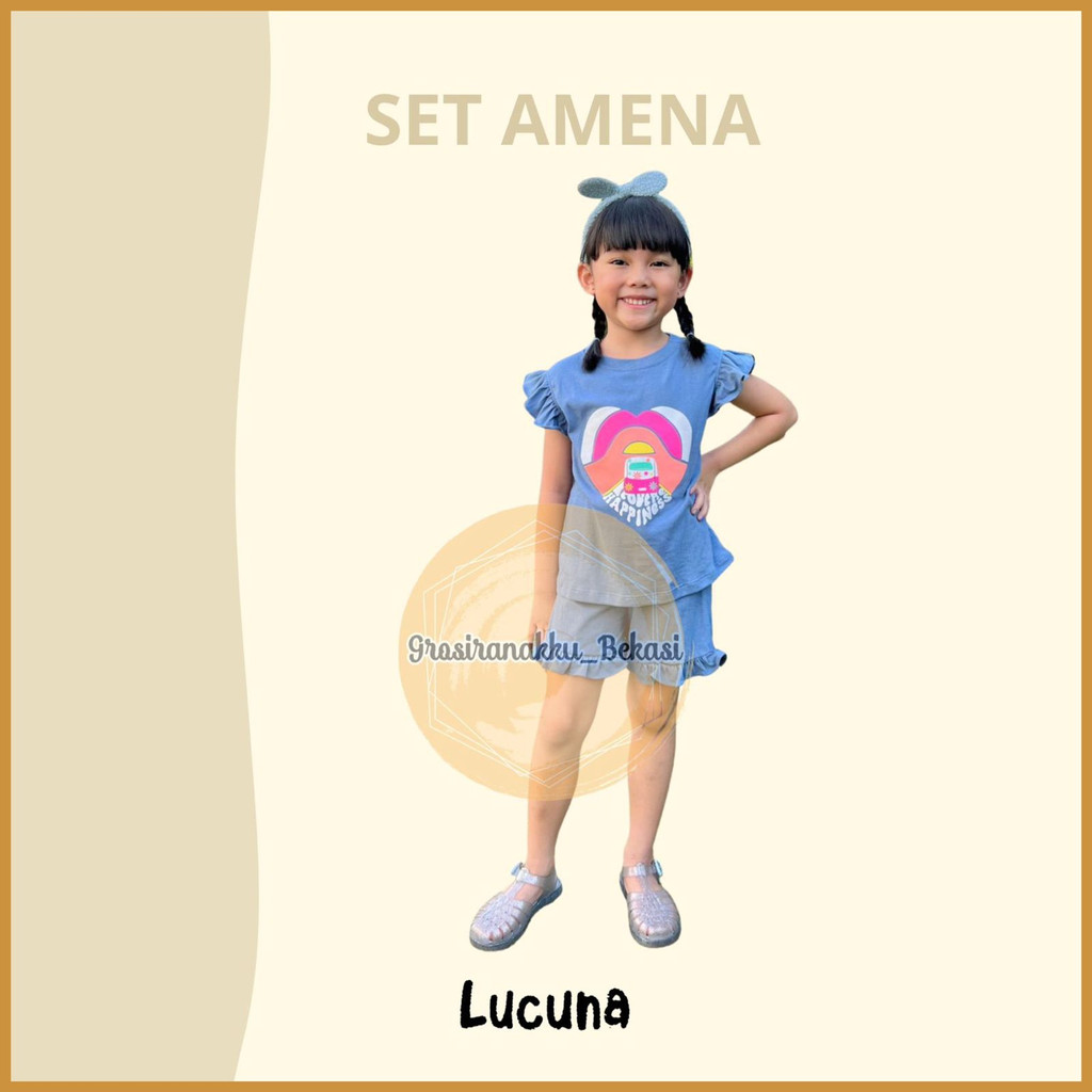 Setelan Anak Cewek Amena Lucuna Warna Biru Size 1-5 Thn