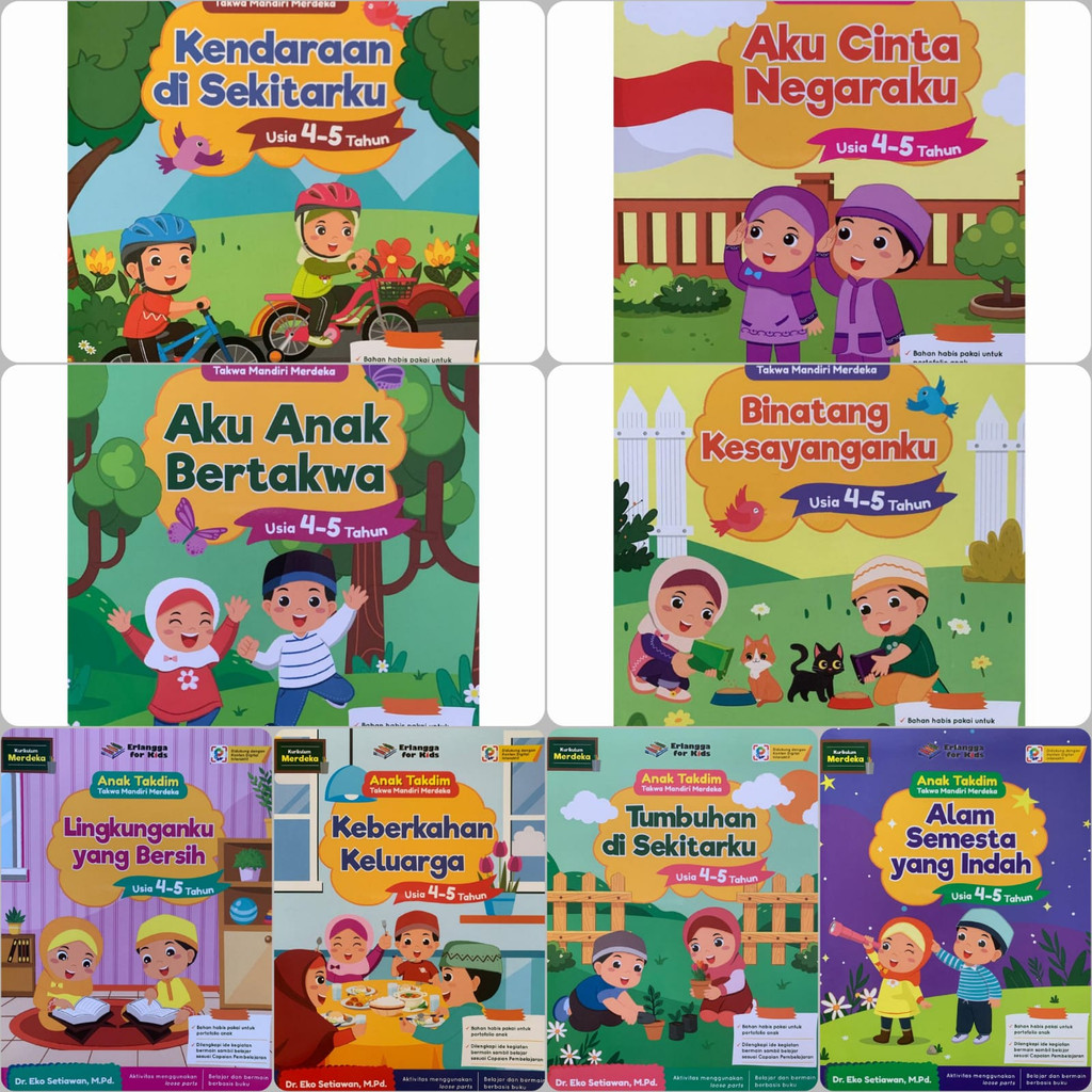 Buku Paud kurikulum merdeka usia 4-5 Tahun Anak Takwa Mandiri Merdeka penerbit erlangga
