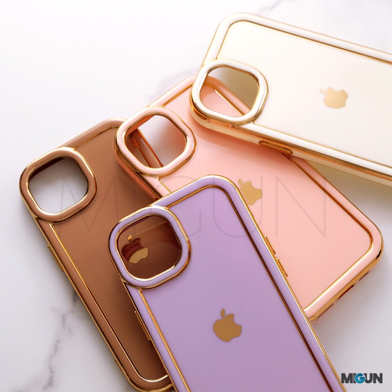 Round Golden Chrome Case (2) - Softcase Fullcover For iPhone 7 8 SE2020 X XS XR XSMAX 11 11PRO 11PROMAX 12 13 MINI 14 PLUS PRO PROMAX