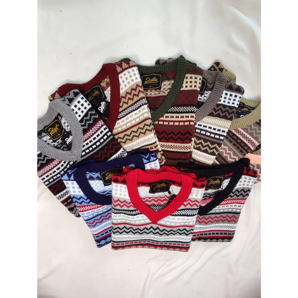 Vest Knit Pria wanita Jaquard Pattern - Sweater Rompi Rajut Tribal