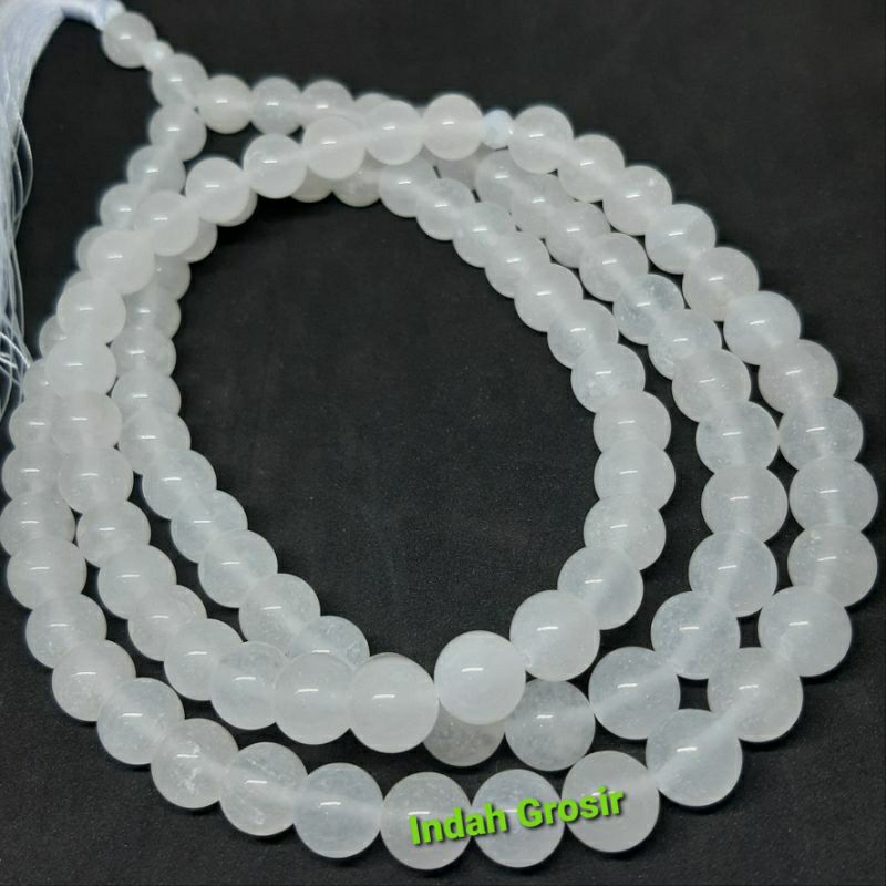 Tasbih batu giok putih salju 10mm 99butir