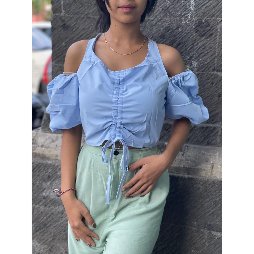 COD~TOP WANITA/AMADA KERUT RAYON/TALI SERUT KOREAN/ATASAN SABRINA