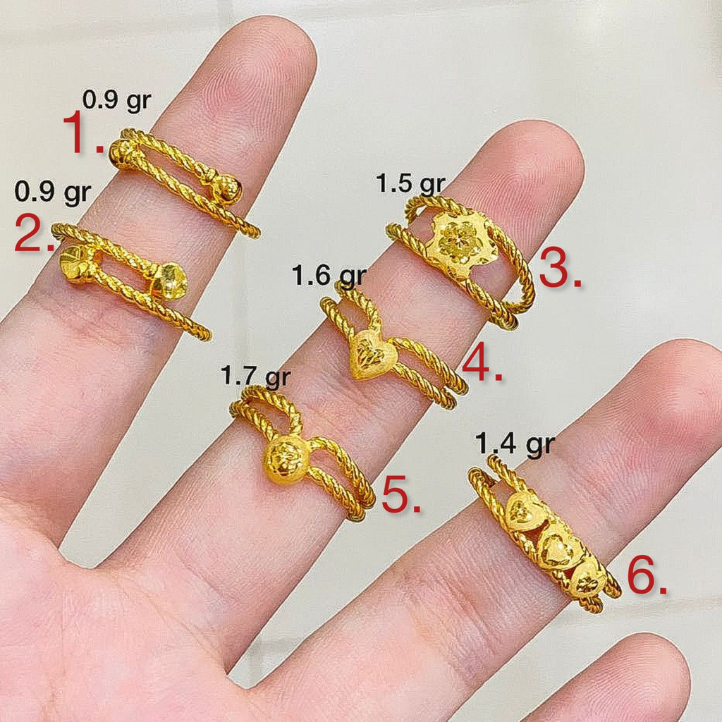 Cincin anak dan dewasa emas asli kadar 70 16k lilit selisih love bunga merica ukir tanpa permata