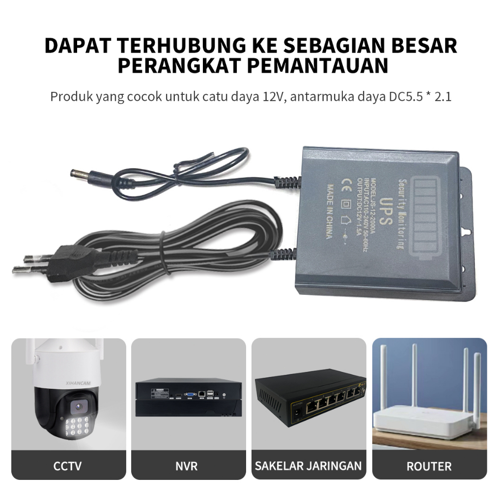 XIHANCAM Adaptor Power Output DC 12V Cadangan Baterai UPS Mini Catu Daya Tak Terputus untuk WiFi Router Modem Antarmuka Universal Kamera Keamanan Charge Travel Adaptor Charger Kamera CCTV Outdoor Charging