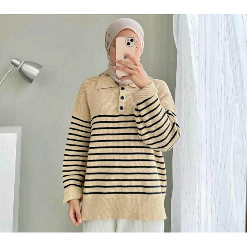 DAVINA POLO KNITE • SWEATER RAJUT WANITA KOREAN