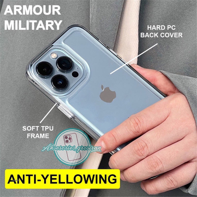 [ANTI KUNING] ORIGINAL !! ARMOUR MILITARY Case Akrilik Bening IPHONE 7 7+ 8 8+ SE 2 X XS MAX XR 11 12 13 14 15 PRO MAX 14+ 15+ PLUS Casing Transparan Hard Clear Case Premium Acrylic