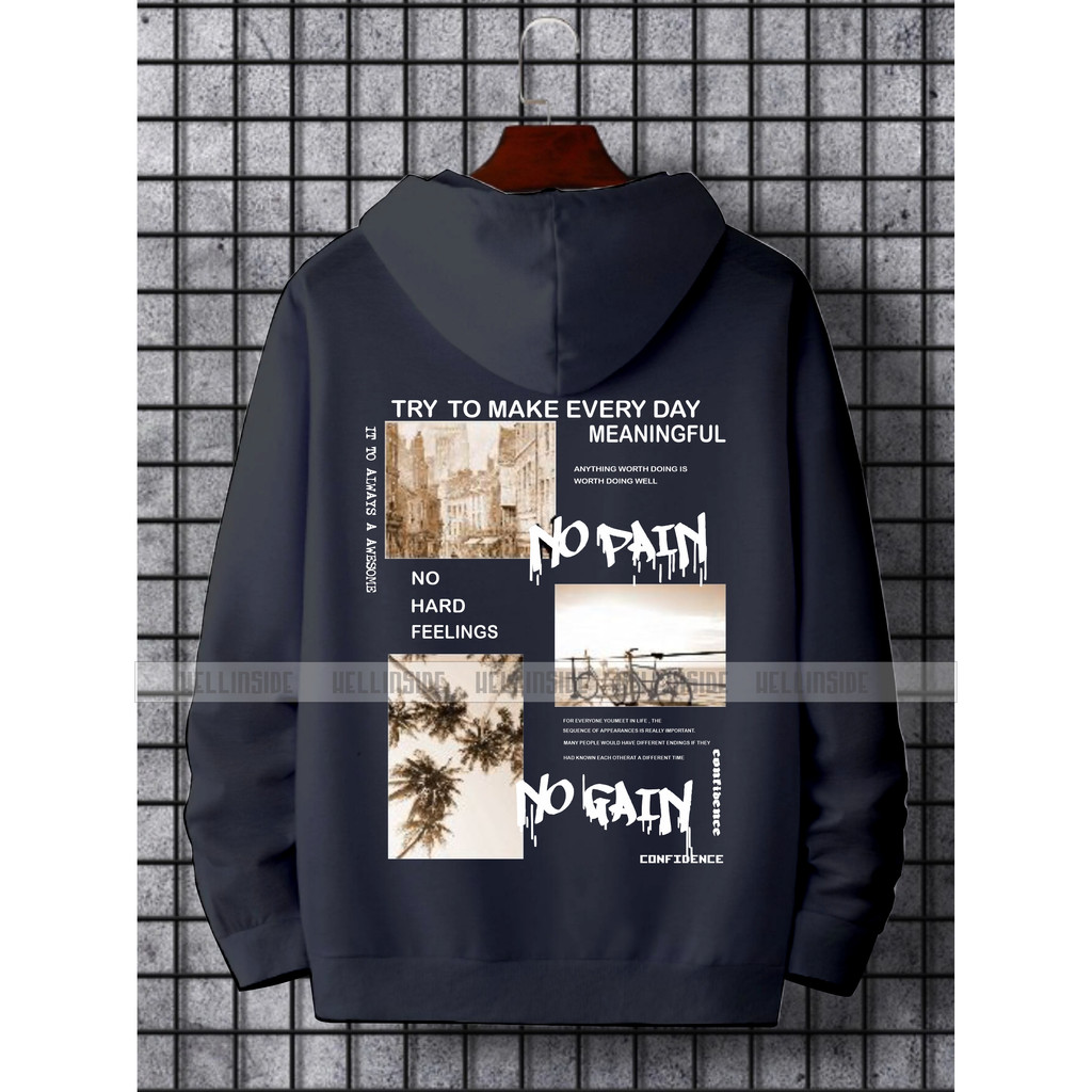 Sweater Hoodie terbaru pria Motif NO PAIN NO GAIN / Hoodie pria wanita kekinian trend motif gambar