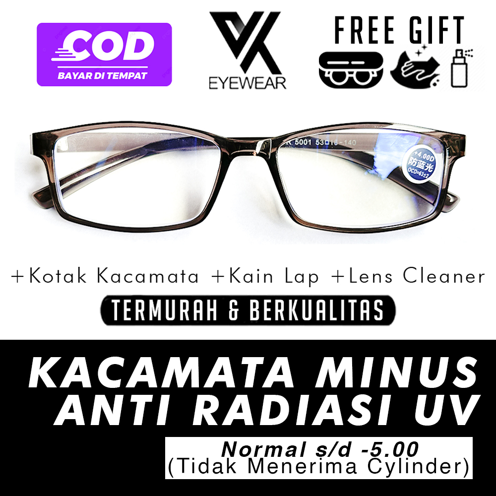 Kacamata 5000 MINUS ANTI RADIASI UV Hp, Laptop, Komputer Normal s/d -5.00 Korea Fashion Pria / Wanita / Anak-anak Kotak