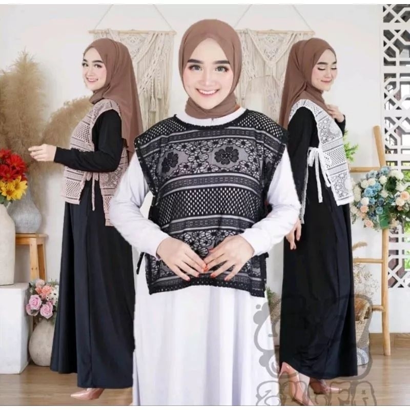 GeA-OUTER VEST BROKAT LACE PENDEK/ROMPI BRUKAT WANITA PENDEK/VEST BURKAT MOTIF/OUTER GAMIS BROKAT LA