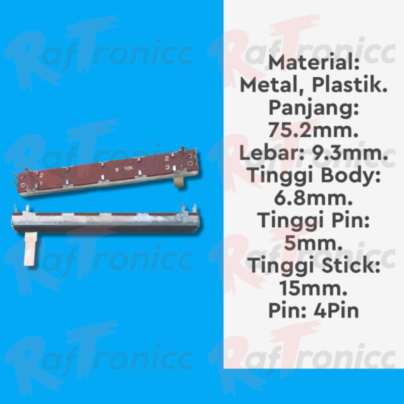 Potensio Geser Mono  B 10K 75mm 4Pin High Quality.