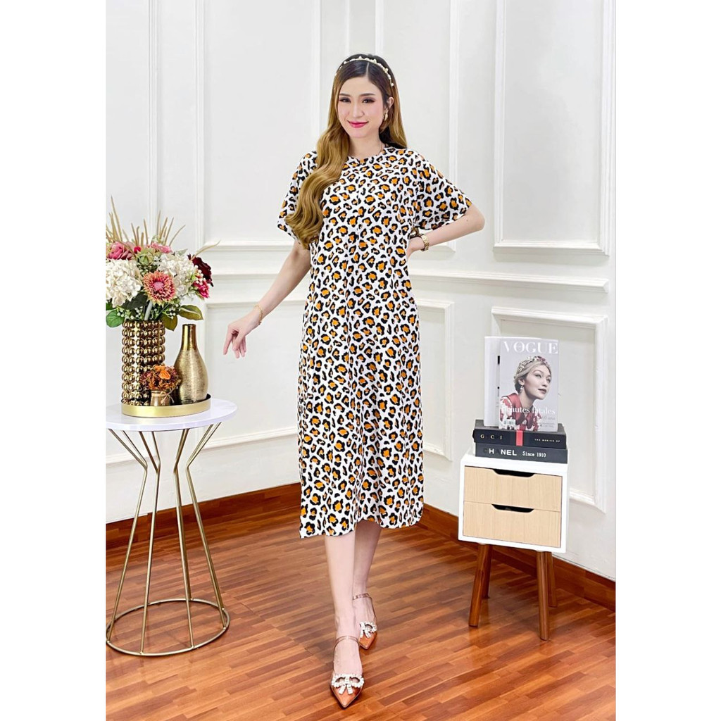 paket hemat daster viral tiktok 2023 dress cantik ibu muda baju tidur leopard Ld114cm Pb115cm