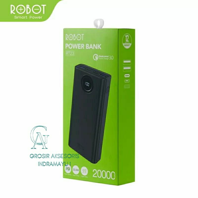 Robot Power Bank RT23 Powerbank 20000mAh Quick Charging 3 Port Input & Output Original 1 Pcs