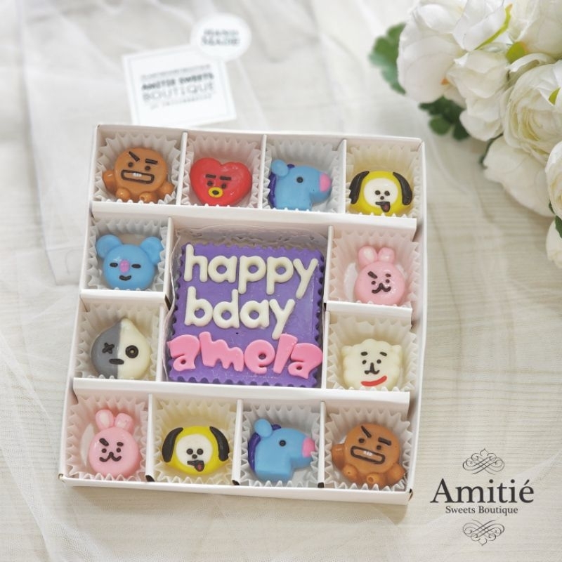 

Coklat Praline Custom BT21 - 1 Box isi 16 / Coklat Karakter / Birthday Gift / Hadiah Ulang Tahun