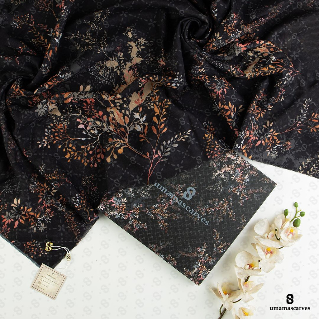 BLACK EDITION Hijab BOX Umama Scarves Jilbab Segiempat Umama,Kerudung Voal Motif 110x110cm Digital LC Premium