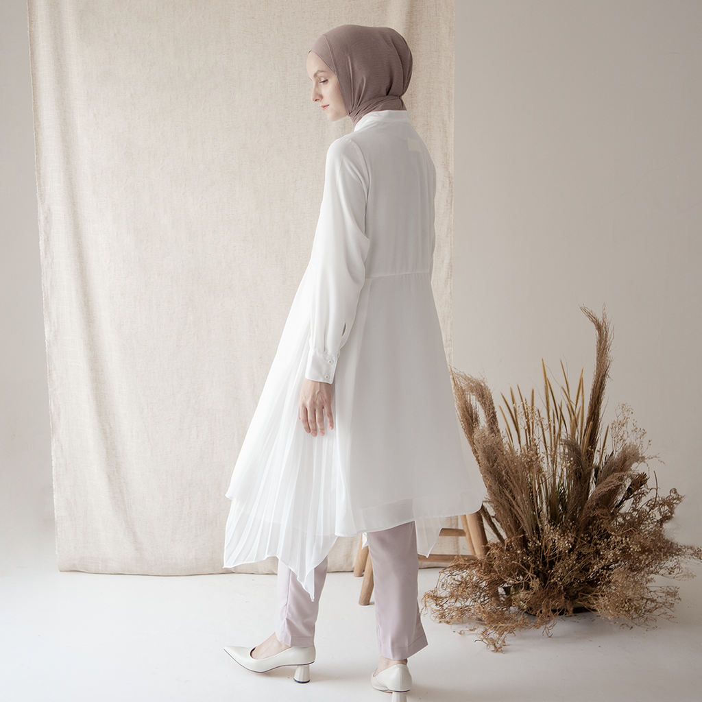 Aria by Aska Label - Tunik wanita plisket atasan blouse wanita aksen pita ikat di bagian leher dan plisket di bagian samping