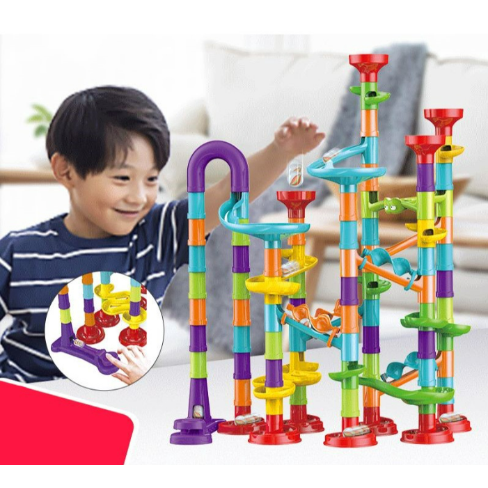 Marble Run Building Blocks 113 Pcs / DIY Set Mainan Konstruksi 3D Maze Ball Roll / Pipa Seluncuran Bola Kelereng CBKS BS