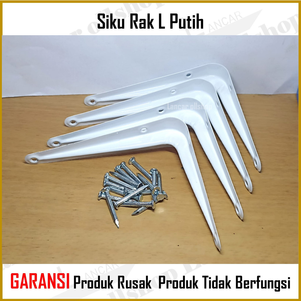 4 Pcs Siku Rak Dinding L Putih Siku Penyangga / Rak Dekorasi Ruangan Siku Putih / 4 Pcs Siku Rak 24 Pcs Paku Beton Ambalan Rak Dinding