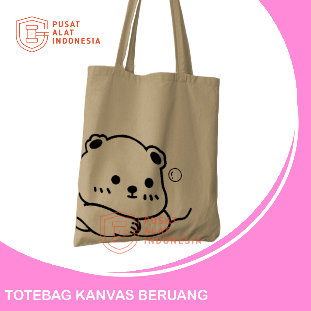 Tas Totebag Kanvas Resleting Tote Bag Beruang Sr312