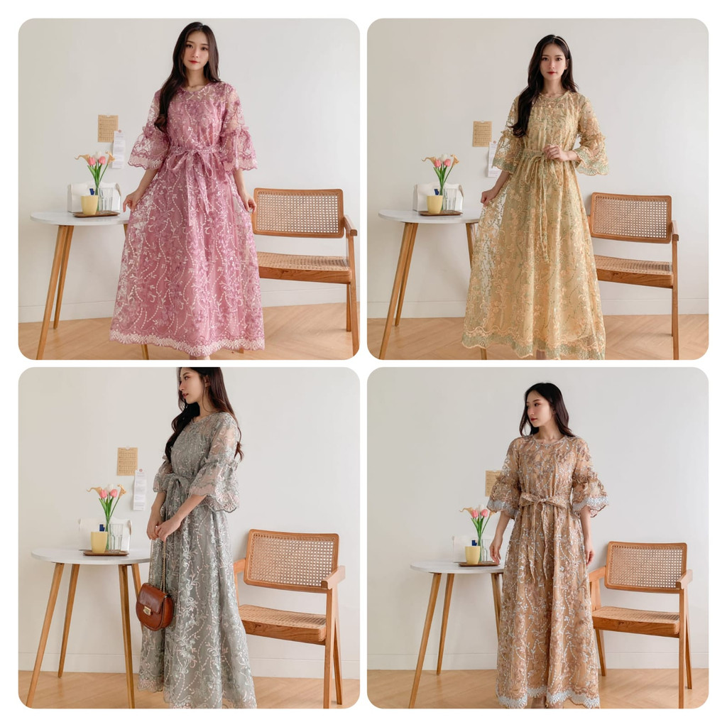 REALPIC Longdress Daniela MS 3 Ukuran M L dan XL Fashion Pakaian Wanita Dress Maxi Gamis Maxy Bahan Brukat Tile Lapis Furing Hyget Ada Video Real Produk 2 Versi