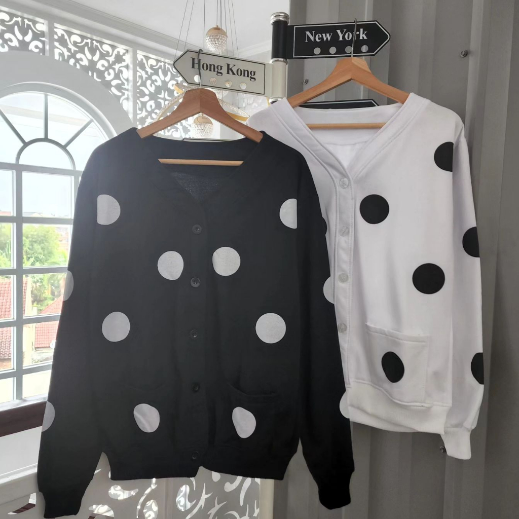 Biya Dotty Cardigan Motif Polkadot Outher Perempuan Casual Bahan Fleece