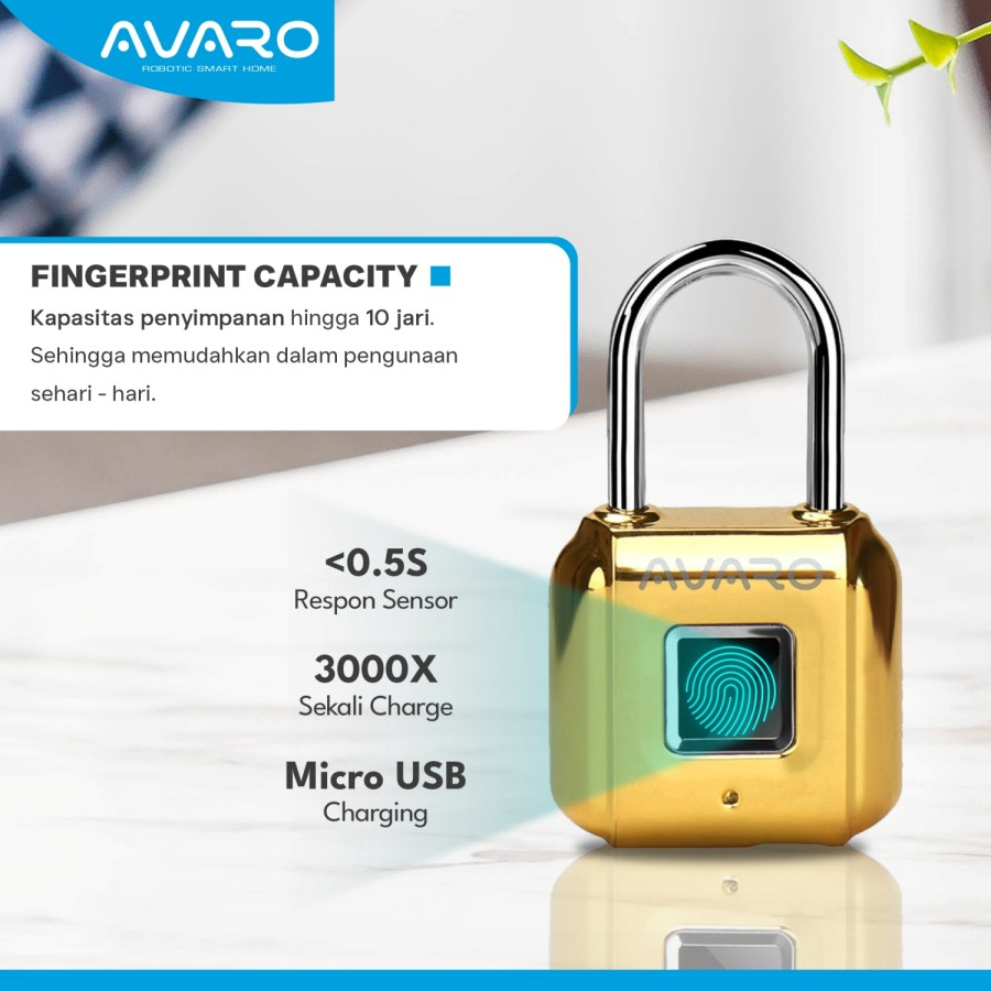 AVARO Smart Padlock Gembok Fingerprint SL06