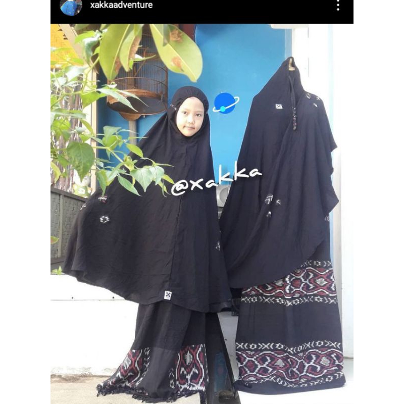 Xakkaiwa Mukena Etnik Kain Tenun Troso ATBM Kombinasi Rayon Polos, Coupe Ibu & Anak