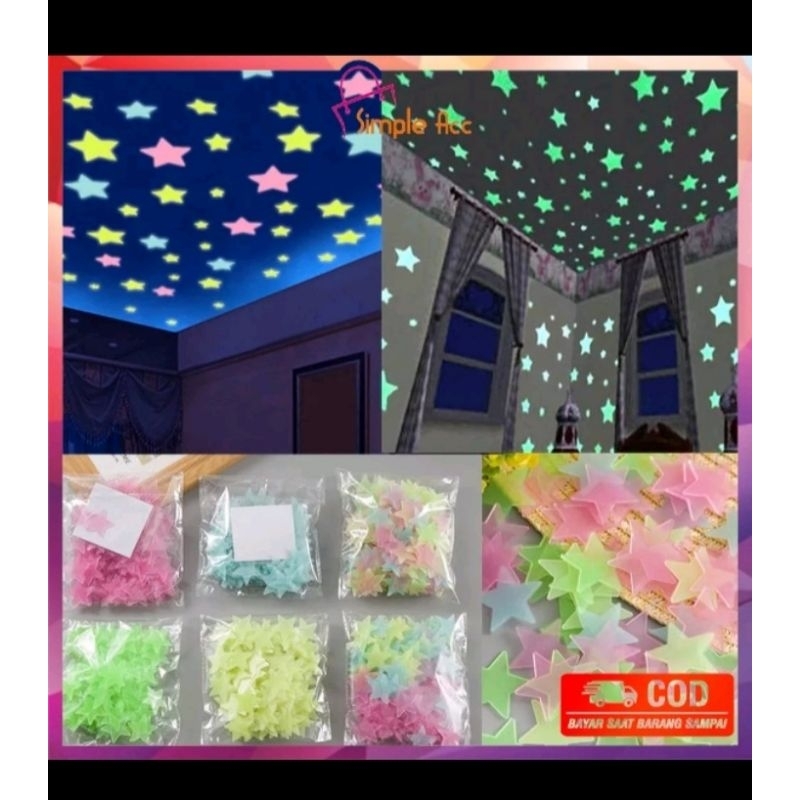 Stiker dinding bintang isi 100 bisa nyala saat gelap