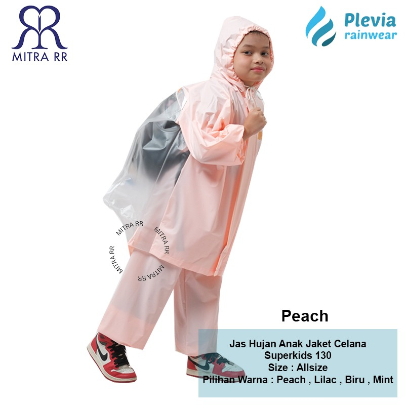 Jas Hujan Anak Jaket Celana Backpack Plevia Superkids 130 Raincoat PVC Usia SD 4-8 Tahun