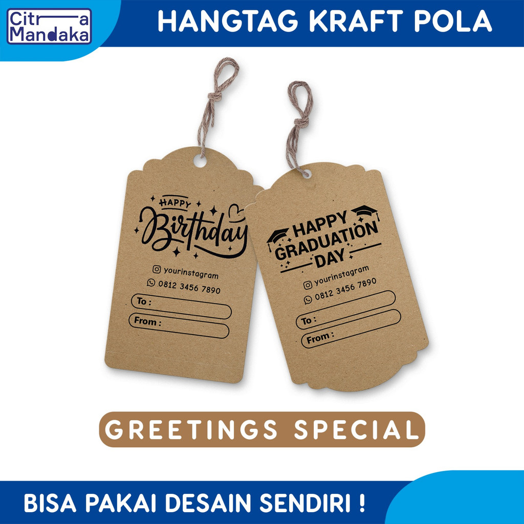 

Hang Tag Custom Ulang Tahun Pola Kraft Paper 1 Sisi Happy Graduation Series | Tag Label Hampers | Hang Tag Free Design