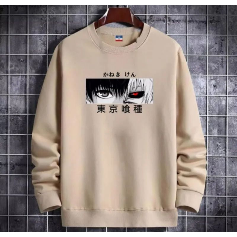 Sweater crewneck Anime Red eye Sweater pria simple gambar sablon dtf sweater