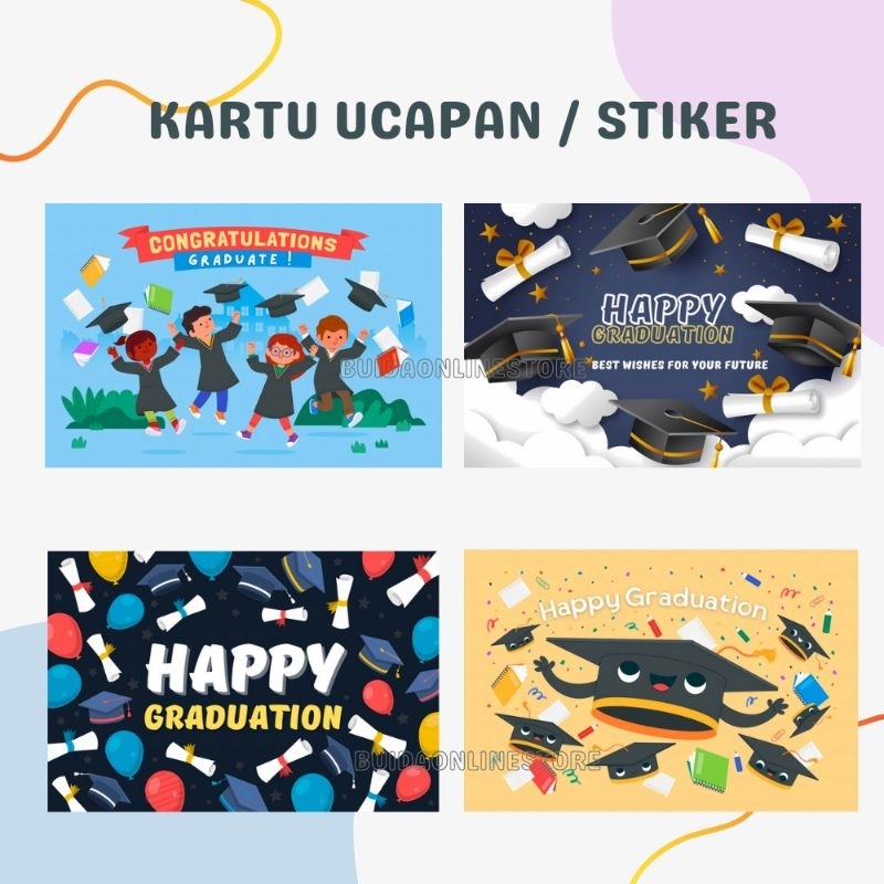

Kartu Ucapan Happy Graduation Stiker Label Stiker Selamat wisuda Hari kelulusan card gift hadiah hampers parcel bingkisan ukuran 9x5.5 10x6.5 11x7.5 15x10 cm