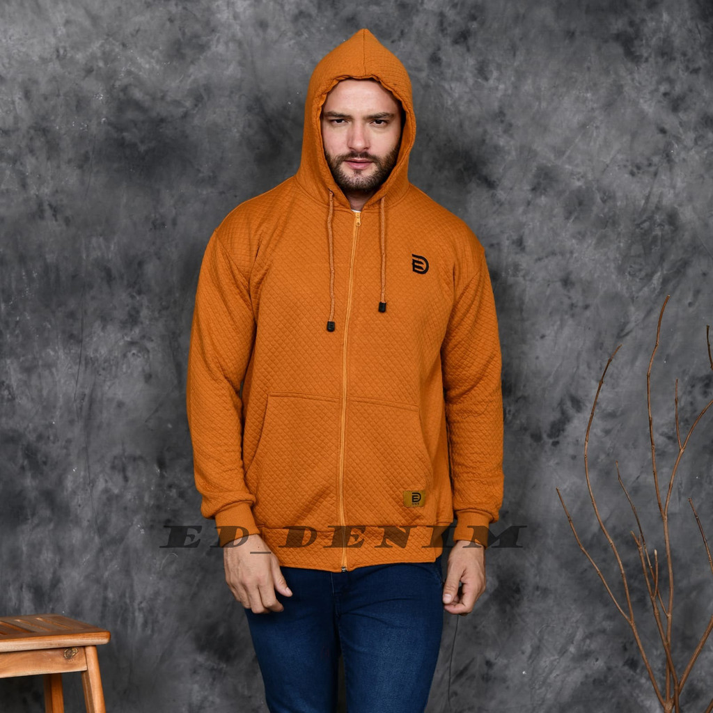 Sweater Ziper Hoodie Pria MotiF Diamond Logo Bordir