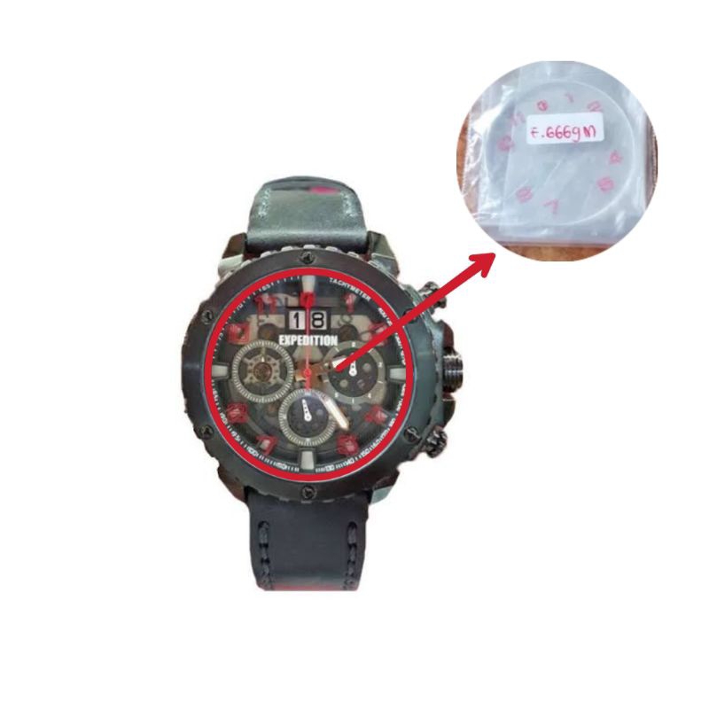 Kaca jam tangan pria Expedition 6669M original angka merah
